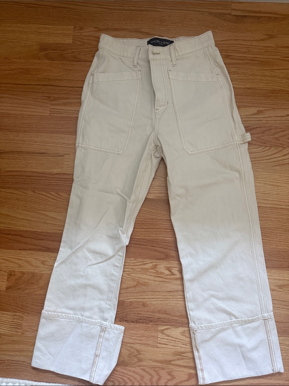 Veronica Beard Cream Straight-Leg Carpenter Jeans